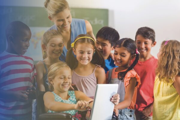 Classmates using iPad together