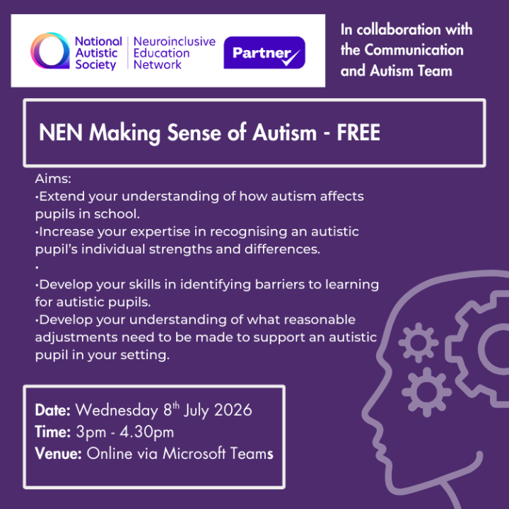 NEN Making Sense of Autism Wednesday 8th July 2026 - FREE