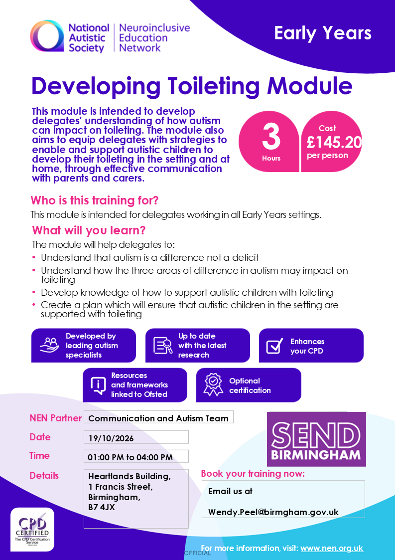 NEN | Early Years Toileting Monday 19th October 2026 1pm