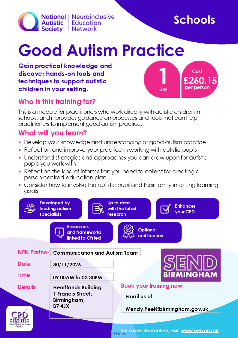 NEN Schools Good Autism Practice Monday 30th November 2026