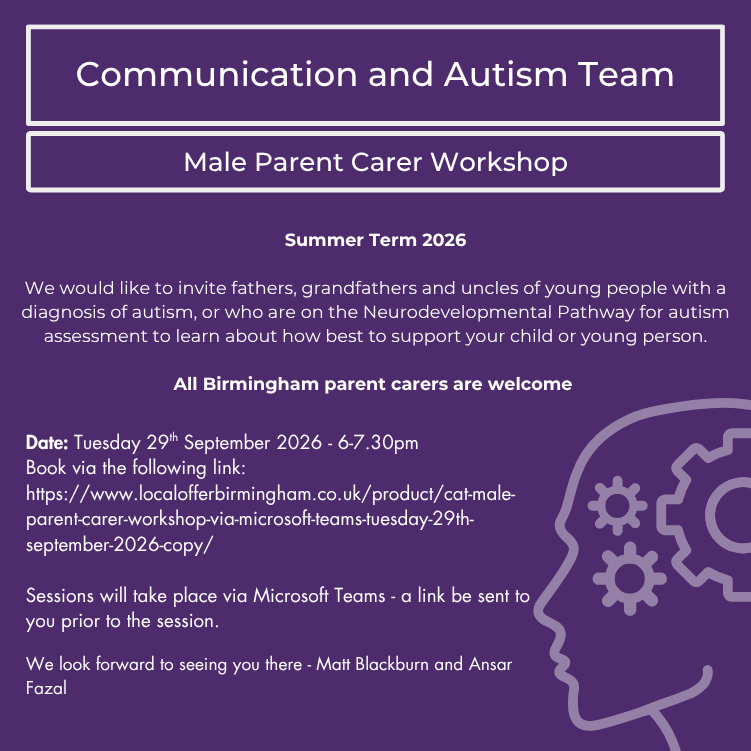CAT - Male Parent Carer Workshop via Microsoft Teams - Tuesday 29th September 2026