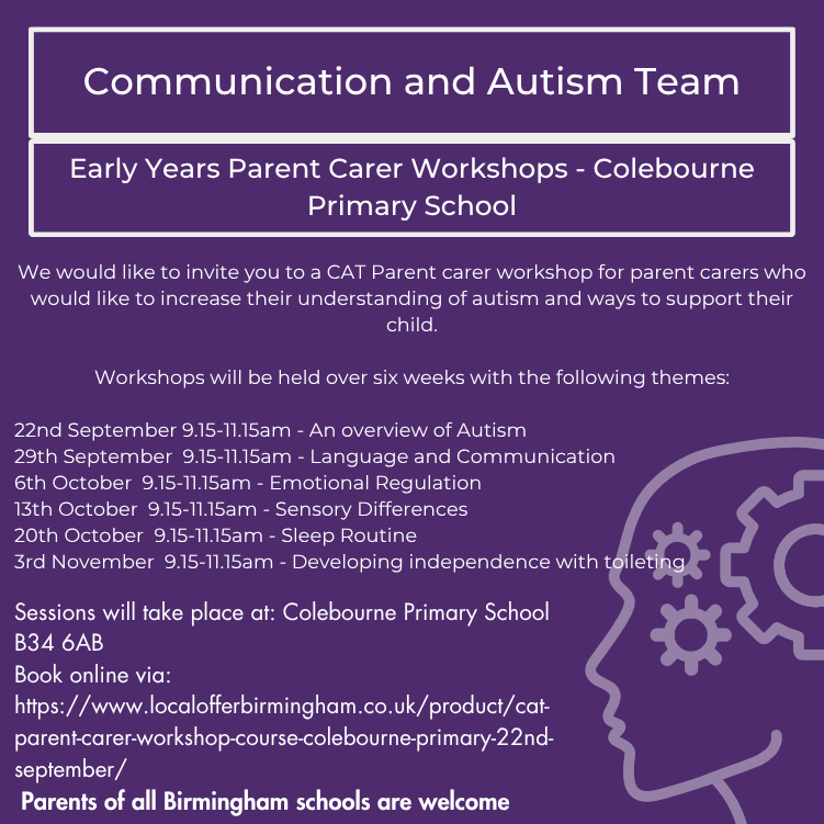 CAT - Early Years Parent Carer Workshop Course - Colebourne Primary 22nd September