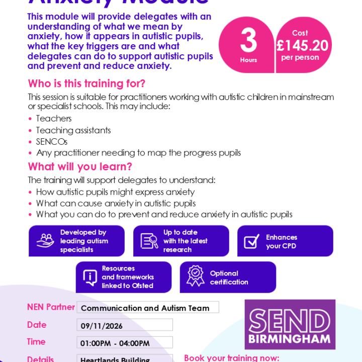 NEN Autism and  Anxiety Monday 09th November 2026